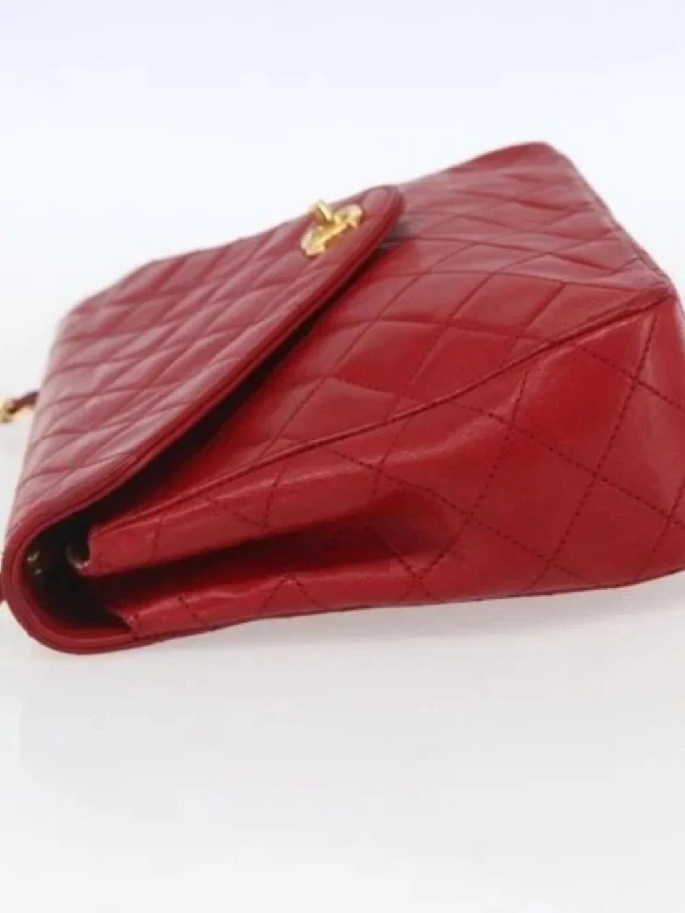 CHANEL Matelasse Chain Shoulder Bag Lamb Skin Gold Red CC Auth 162544